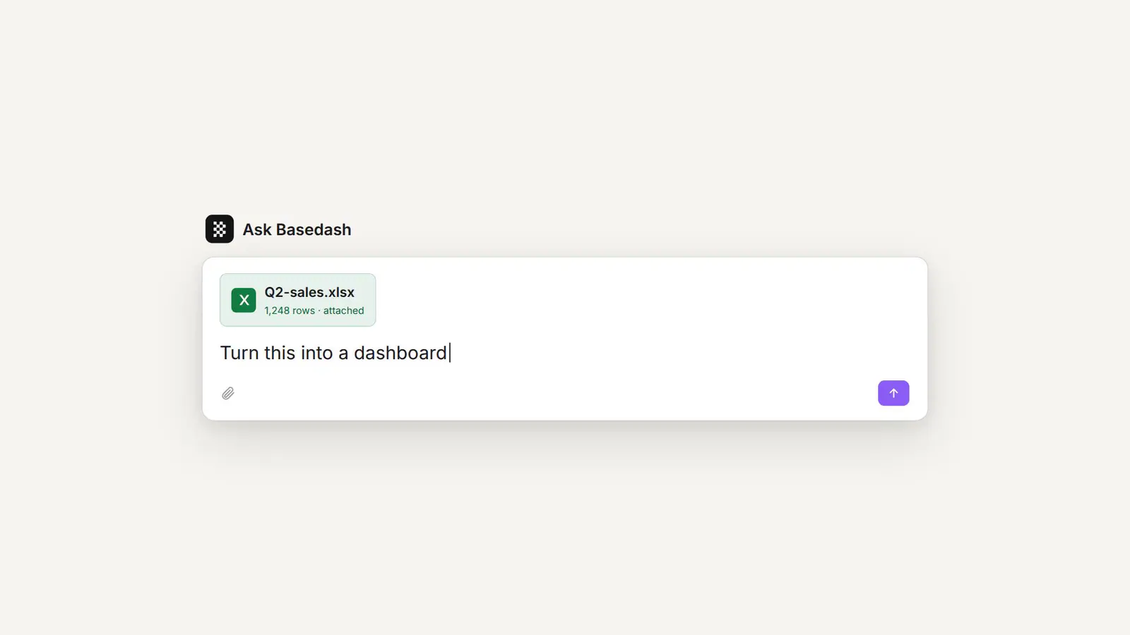 Dropping an Excel file into the Basedash agent with a prompt